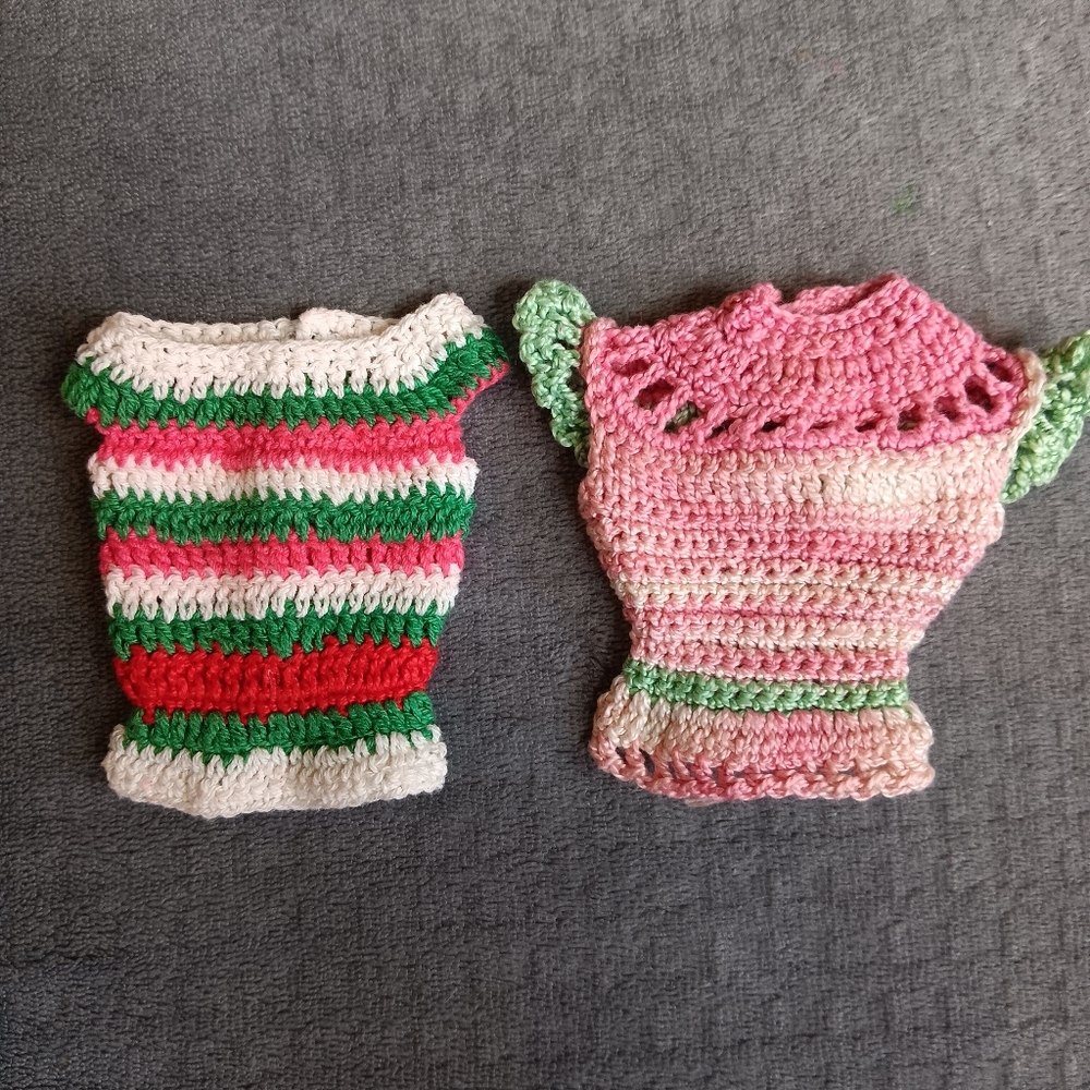 Fits Barbie 60s 70s Era Vintage Handmade Crochet Doll Tops Shirt Lot Retro Set